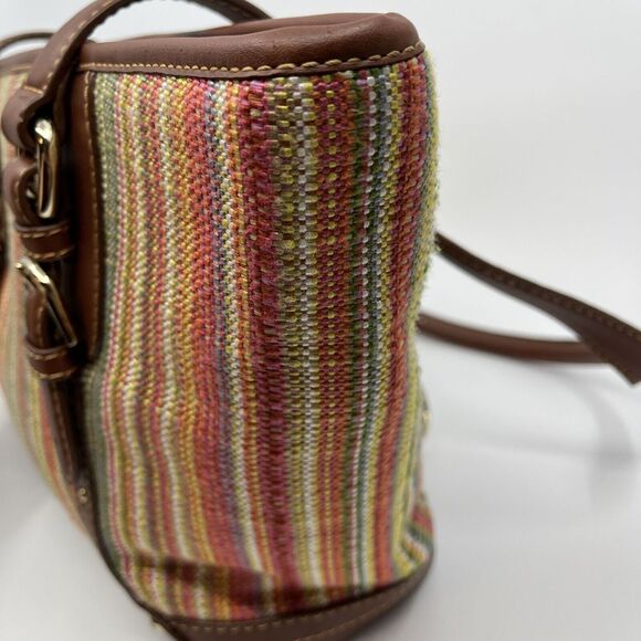 Etienne Aigner Woven Striped Purse Shoulder Bag Brown 10" X‎ 9"X 4" Bag Charm - Picture 9 of 16